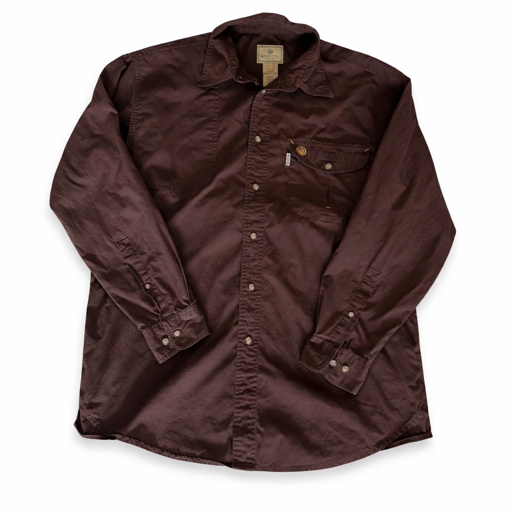 Beretta Brown Button-Up Shirt Size L Vintage Style